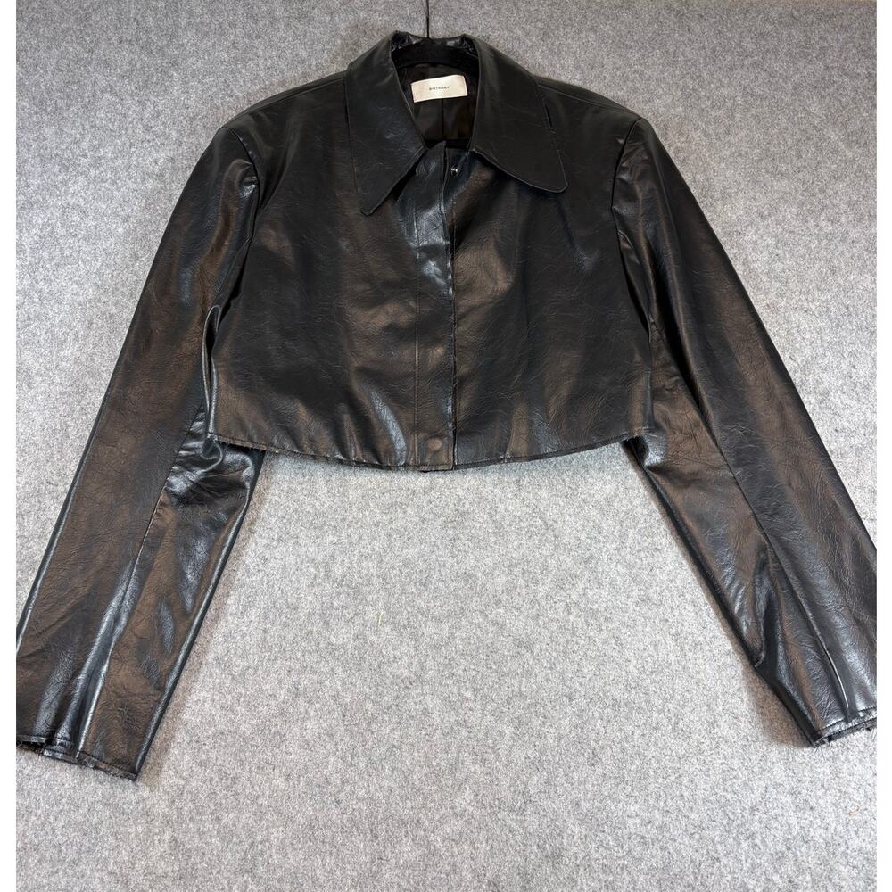 Birthday Womens Jacket Black Leather Cropped Y2K Moto Biker Streetwear Medium